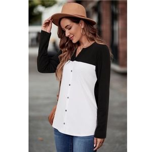 NWT black and white colorblock button down tunic blouse